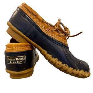 VTG L.L.Bean Bean Boots Navy Tan Rubber Moc Duck Boots, Women's Size 8
